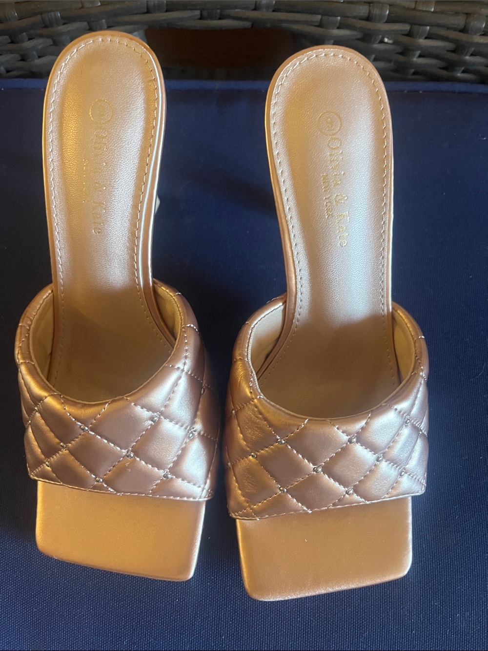 Quilted Metallic Slide Heels in Bronze